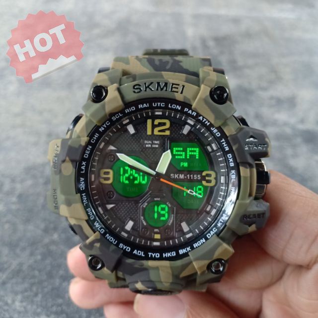 HOT !!สินค้าดี มีคุณภาพ ราคาถูก ## 🗽 SKMEI 1155B🚀 (ของแท้💯%)รุ่นพิเศษลายทหารวูดแลนด์ แถมกล่องครบเซ็ต ##นาฬิกาข้อมือ แว่นตา กรอบ smart watch