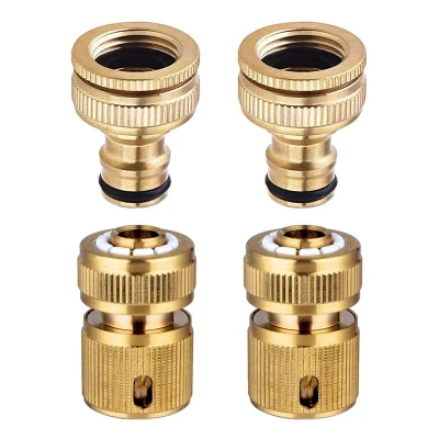 4 Pieces Garden Hose Tap Connector 1/2 Inch and 3/4 Inch Size 2-In-1 and 1/2 Inch Hose Pipe Quick Connector