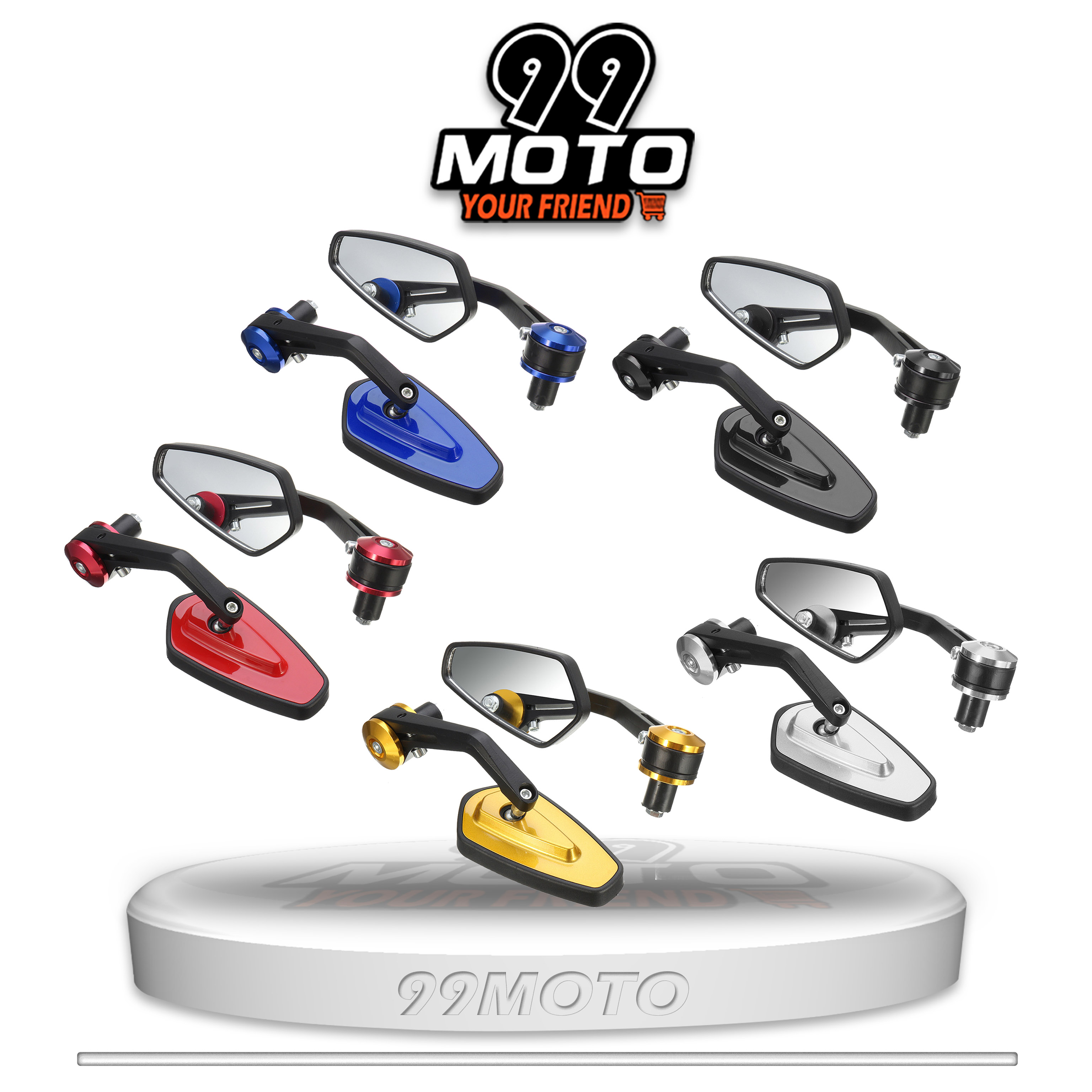 99MOTO กระจกปลายแฮนด์พลาสติก-ขา BSC (เลนส์ฟ้าตัดแสง)ใส่ได้ทุกรุ่น/1คู่