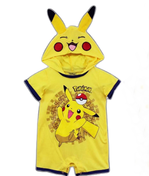 บอดี้สูทเด็ก ชุดหมี เด็กอ่อน เสื้อผ้าเด็ก ชุดเด็ก  แฟนซีเด็ก แขนสั้น พร้อมฮู้ด ลายโปเกมอน (Pokemon Pikachu) ลิขสิทธิ์แท้