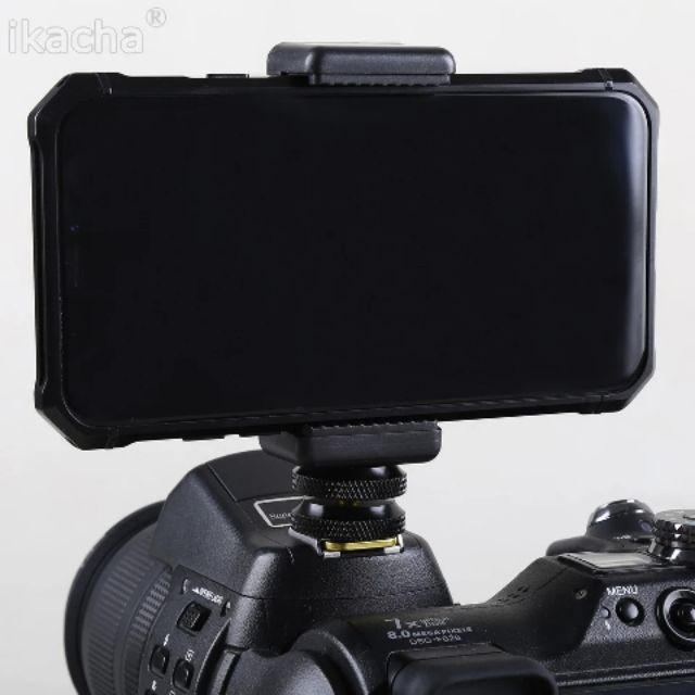1/4 Flash Hot Shoe Screw Adapter Tripod Mount + Phone Clip Holder For