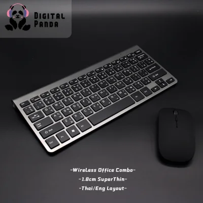 Digital Panda ชุดเมาส์ คีย์บอร์ด ไร้สาย (สีดํา) แป้นพิมพ์ไทยอังกฤษ Wireless EN/TH English and Thai Layout PC keyboard ULTRA THIN 2.4G Wireless Combo SET Keyboard + Mouse