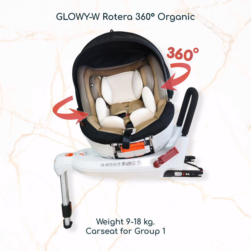 คาร์ซีท GLOWY รุ่น Rotera 360 หมุนได้ ใช้ได้แรกเกิด-4 ขวบ (0-18 กก.) ติดตั้งได้ทั้ง Isofix และเข็มขัดนิรภัย 3 จุด