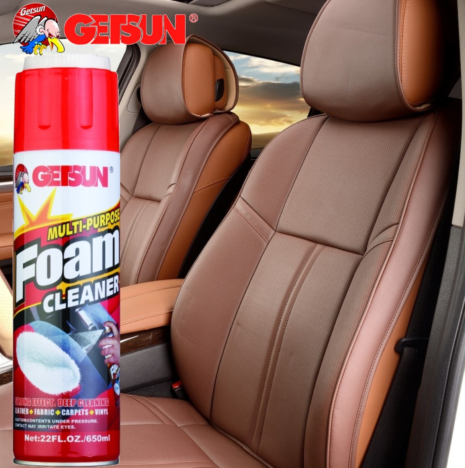 สเปรย์โฟมทำความสะอาด GETSUN Foam Cleaner คราบสกปรก เบาะรถยนต์ รอยเลอะที่เบาะหนัง ผ้า โซฟา สะอาด