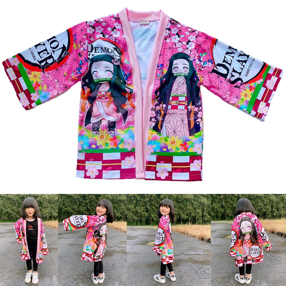 2-8ขวบ เสื้อคลุมดาบพิฆาตอสูร ผ้าไหมอิตาลี เนซึโกะ ชิโนบุ เซนอิทสึ ทันจิโร่ ชุดเด็กผู้หญิง เสื้อผ้าเด็กผู้หญิง ชุดเจ้าหญิง [604]