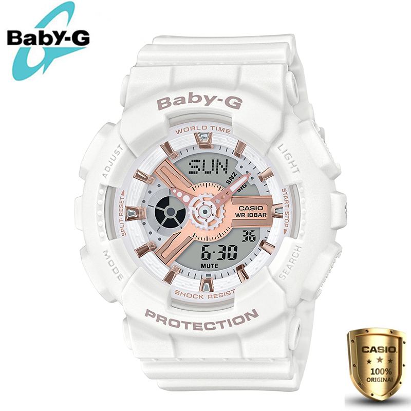 Casio Baby-G นาฬิกาข้อมือผู้หญิง สายเรซิ่น รุ่น BA-110RG-7A - สีขาว （ของแท้100% )