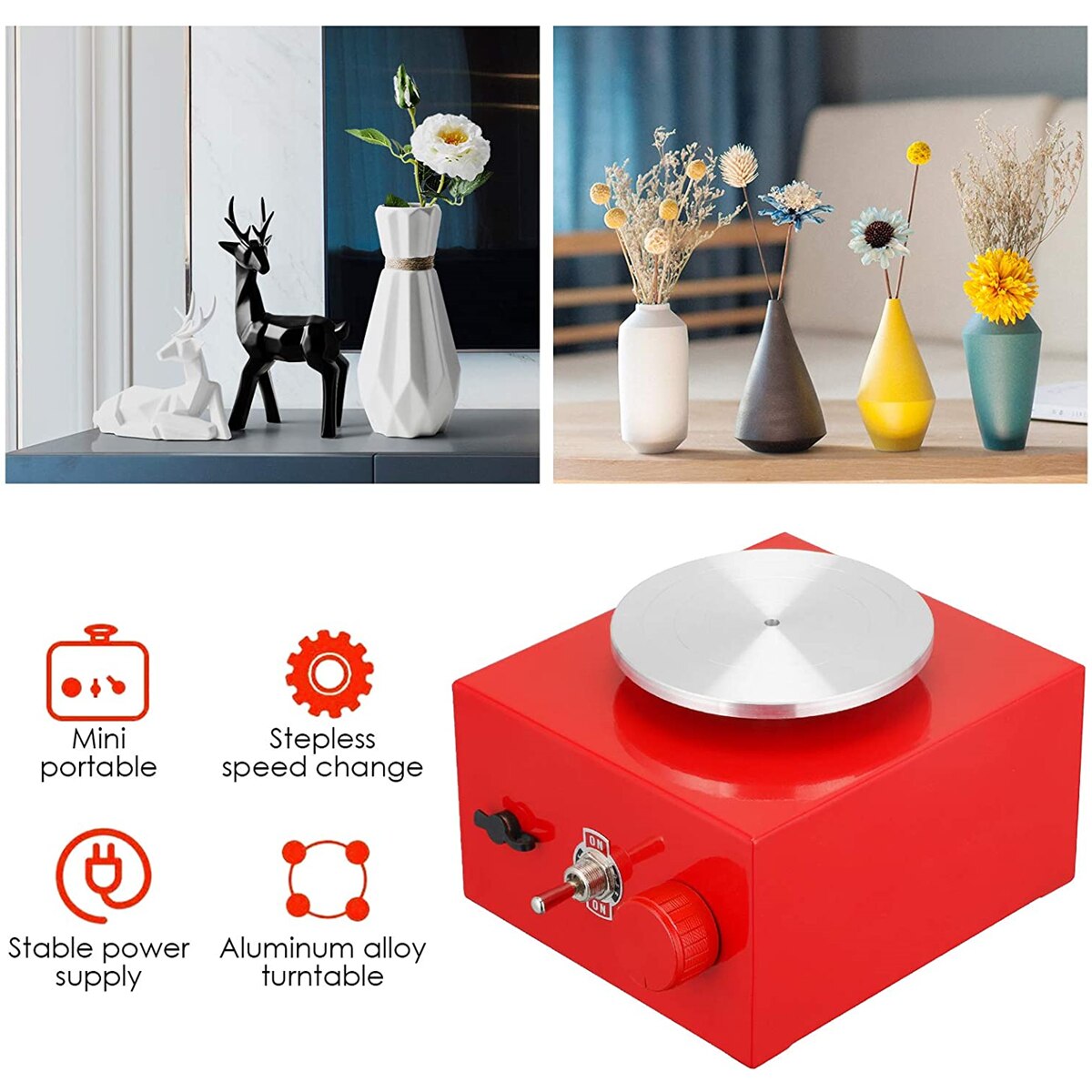 เครื่องปั้นดินเผาจานหมุน เครื่องปั้นดิน ปั้นดินเผาเครื่องกลึง 10ซม.