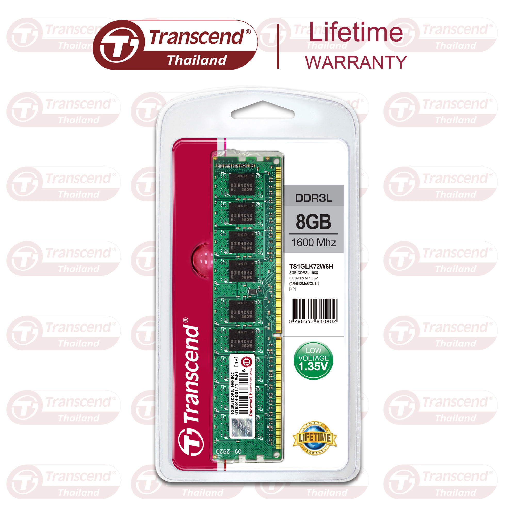 RAM-Memory for SERVER DDR3L-1600 ECC-DIMM 8GB(Industrial Grade)Transcend - รับประกันตลอดอายุการใช้งาน - มีใบกำกับภาษี ราคา 3,769 บาท*ส่งฟรี