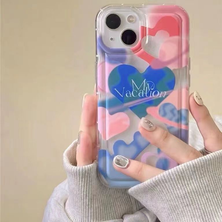 For IPhone 14 Pro Max IPhone Case Thickened TPU Soft Case Clear Case Shockproof Pink Pink and Blue Heart Compatible with For IPhone 13 Pro Max 12 11