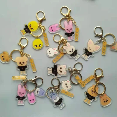 Kpop Stray Kids Cartoon Character the Same Keychain Cute Figure Kawaii Photo Double sided Acrylic Key Accessories