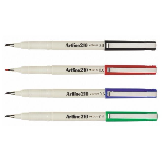 ปากกาหัวเข็ม 0.6 มม. ชุด 4 ด้าม สีดำ, น้ำเงิน, แดง, เขียว  หัวแข็งแรง คมชัด