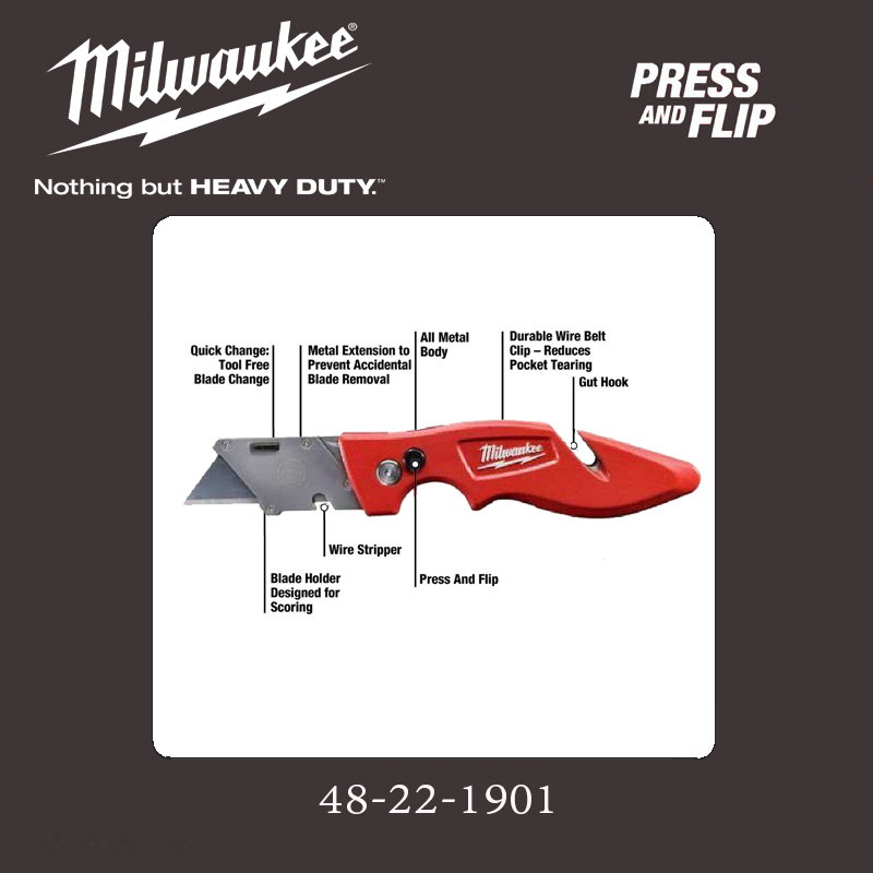 Milwaukee Fastback 48-22-1901 มีดพับ เปลี่ยนใบได้ Press and Flip