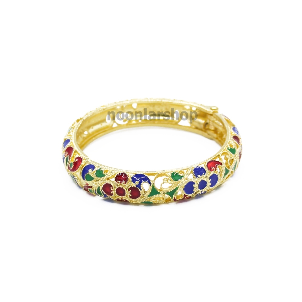 KKG 0015 กำไลข้อมือ กำไรชุบทอง กำไลลายฉลุ กำไรเรียกทรัพย์ กำไลมหาเสน่ห์ กำไลปั่มลาย กำไลลงยาเขียวแดง วินเทจ