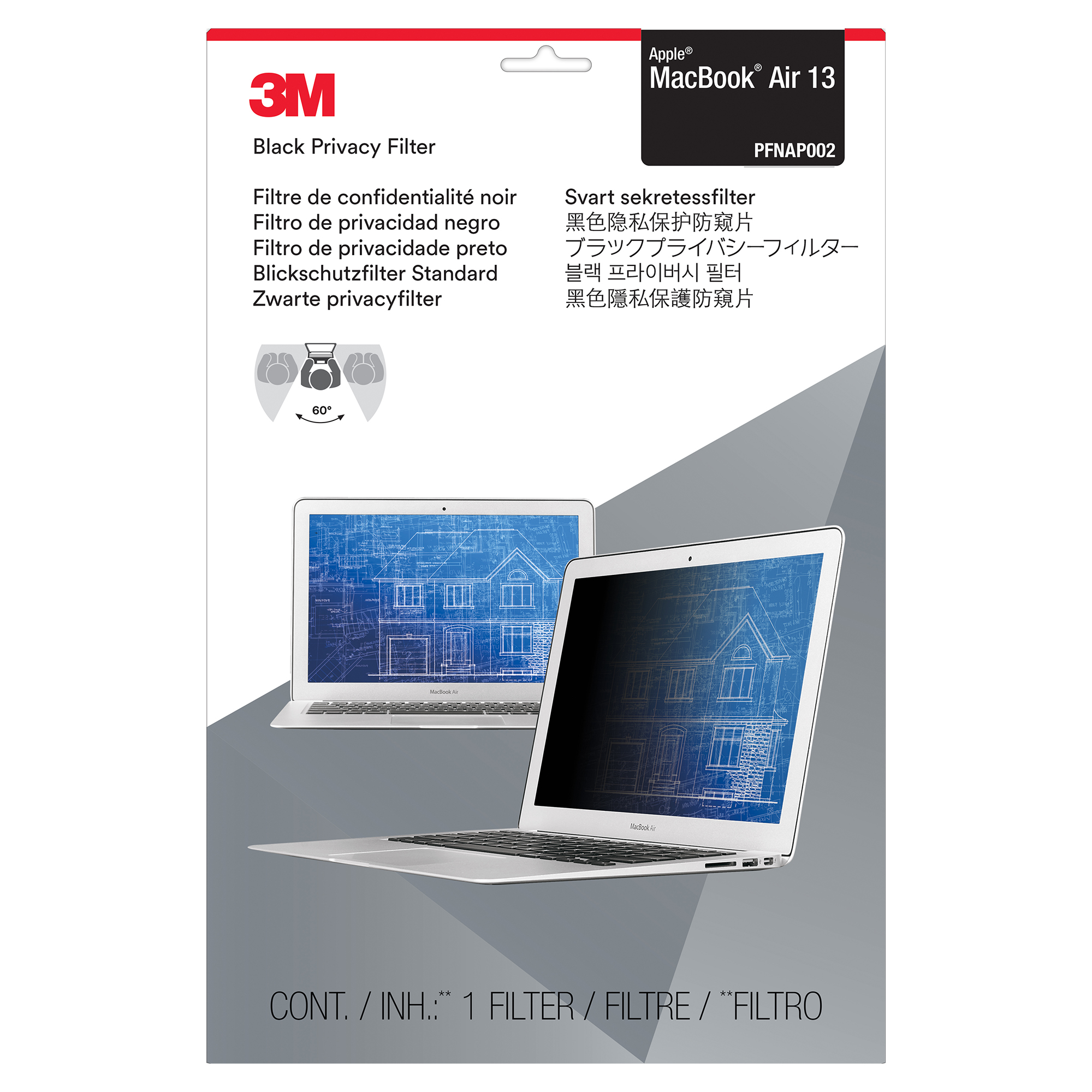 3M Privacy Filter แผ่นกรองแสงป้องกันการแอบมองจากด้านข้าง สำหรับ Apple MacBook Air รุ่น 13 นิ้ว (ปี 2010 ถึง 2017) [PFNAP002]