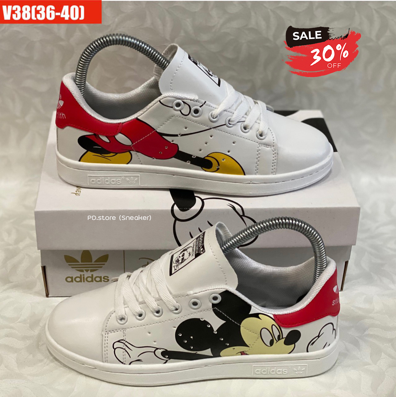 รองเท้าผ้าใบAdidas Stan Smith Disney Mickey Mouse เเบบหนังนิ่ม (36-40EU) มี 2 สี (รีวิวจากงานจริง) รองเท้าผ้าใบ รองเท้าแฟชั่น รองเท้าผ้าใบชายหญิง