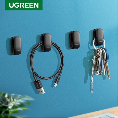 Ugreen Holder Hanger Hook 4pcs Organizer Holder Clip for Key Bag Car Office Headphone Charger Cable Management Car Cable Holder