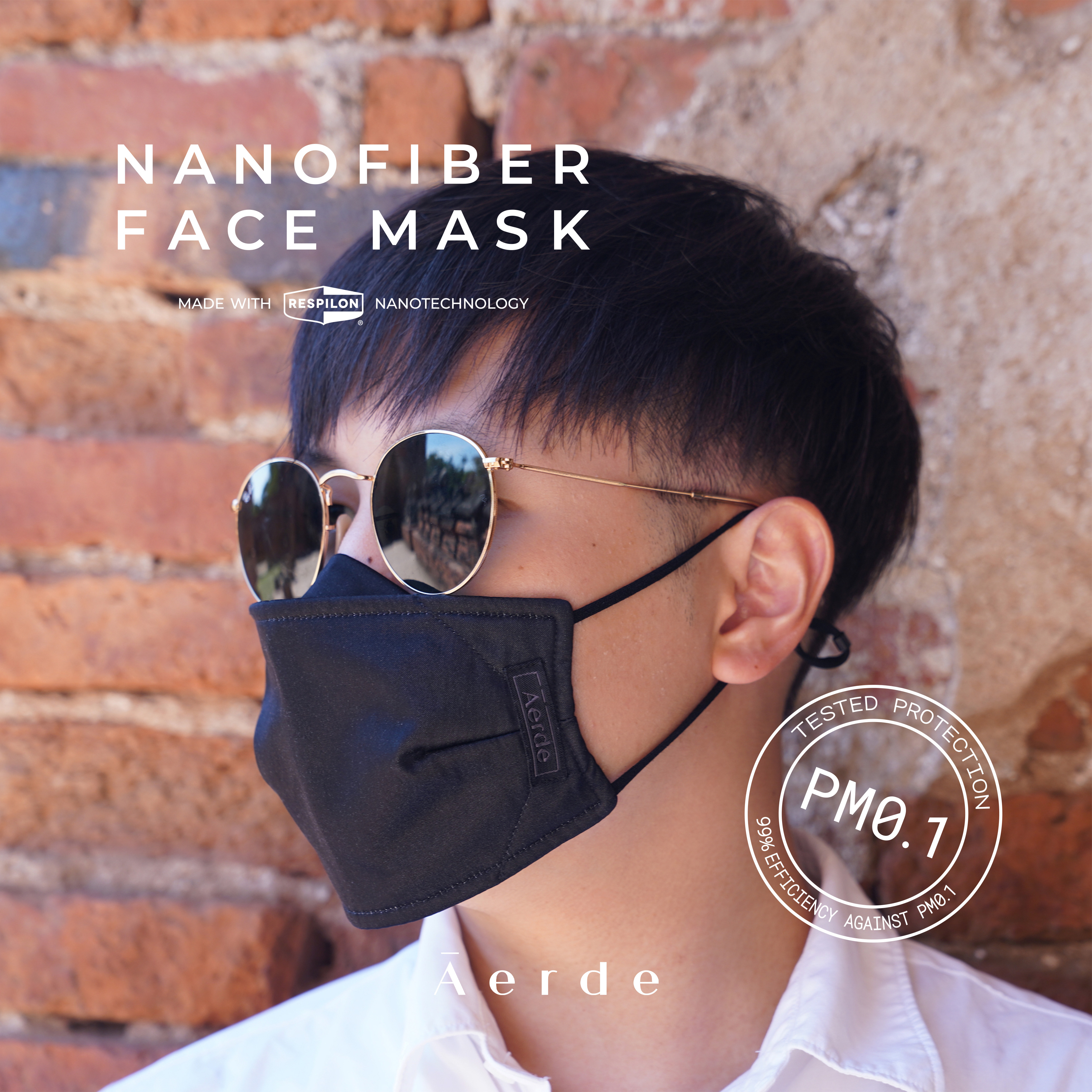 Nanofiber Face Mask — URBN Black by Āerde (แอร์เด้) • หน้ากากนาโนไฟเบอร์ • กรองฝุ่นละออง 99.9% PM0.1 • ยับยั้งไวรัสและแบคทีเรีย • สะท้อนน้ำ (ผ่านการทดสอบจาก Nelson Labs, USA)