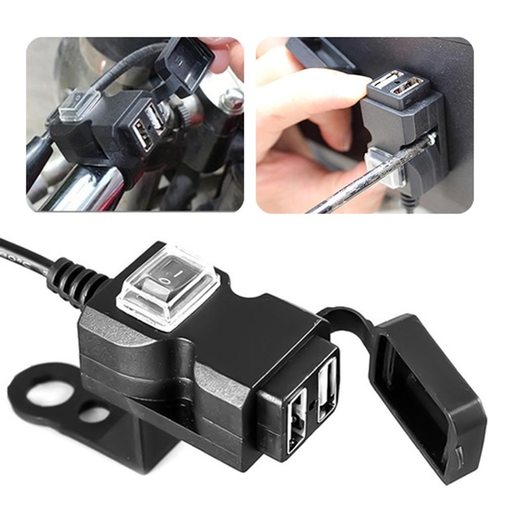 (3C Mart) ที่ชาร์จมือถือ 12V มอเตอร์ USB สองพอร์ต Dual USB Port 12V Waterproof Motorbike Motorcycle Handlebar Charger 5V 1A/2.1A Adapter Power Supply Socket for Phone Mobile