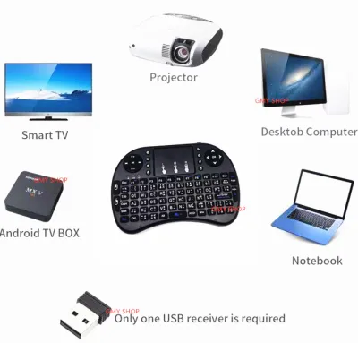 Mini Wireless Keyboard + Touchpad + Battery Charge ได้ + แป้นพิมพ์ไทย ( สีดำ) สำหรับ Android tv box , Smart TV, mini pc, windows (Black)