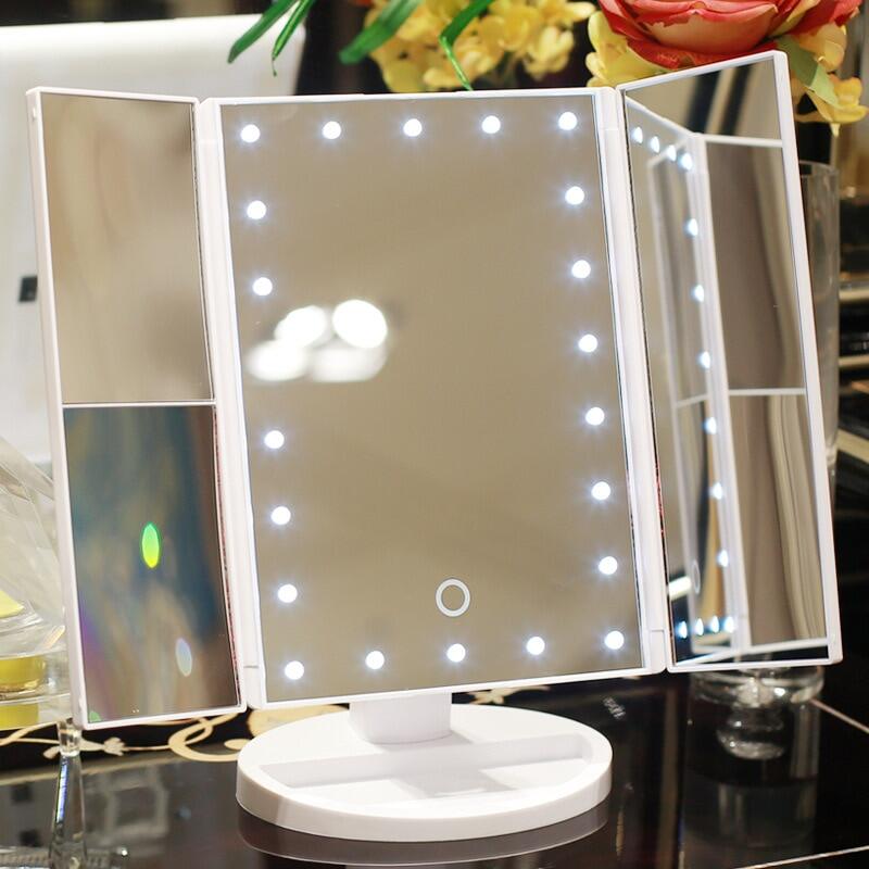 (ส่งจากไทย) Led Makeup Mirror Vanity Light Magnifying Floding Countertop Touch Screen Cosmetic 10x Magnifier Small Mirror Beauty. 