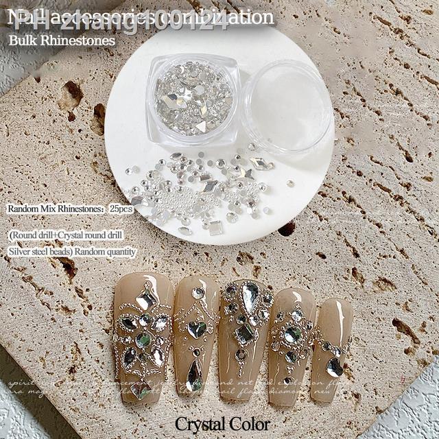 New Boho Style Manicure Flatback Bulk Rhinestones And Silver Steel Beads  Mix Size Combination DIY Manicure Crystal Diamonds