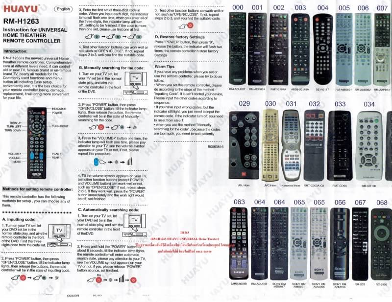 Remote Control Rmc12962 รีโมท DVD เครื่องเสียงใช้ได้ กับตามตัวอย่างในรูป รุ่น H1263 - Remote ...