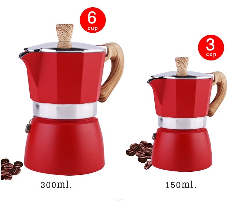 ลดราคาพิเศษ MOKA POT ต้มกาแฟ ขนาด 6 คัพ 300 ml. แ 3 คัพ 150 ml. สินค้าคุณภาพเกรดA ที่จับทนความร้อนทำจากไม้ไบโอนิค ราคาถูก โปรโมชั่นพิเศษ หม้อต้มกาแฟ Moka Pot ต้มกาแฟ หม้อต้มกาแฟสด เครื่องชงกาแฟ