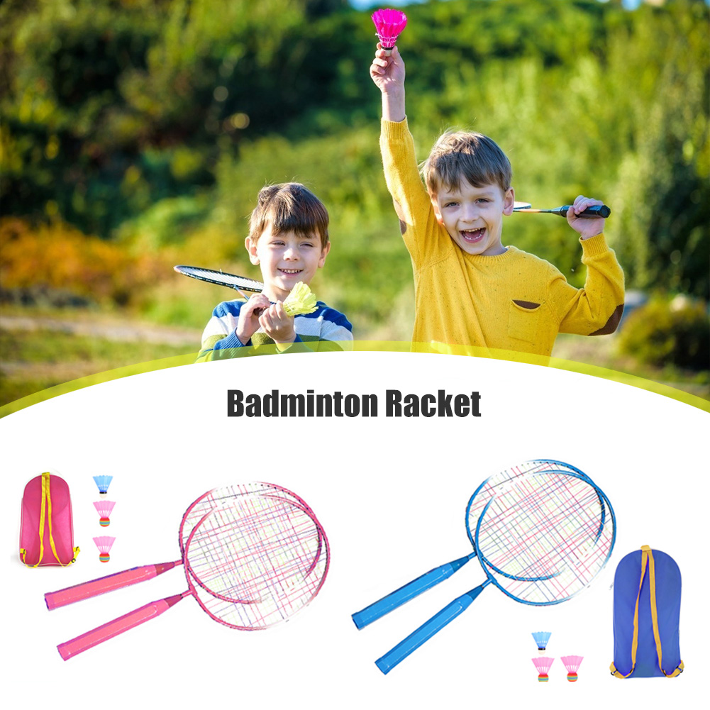 เด็ก ​ไม้แบดมินตัน กีฬากลางแจ้งและของเล่นเพื่อการพักผ่อน ไม้แบดมินตัน ของเล่นพ่อแม่และลูก ไม้แบดมินตันสำหรับเด็ก 2 ไม้ Badminton Rackets ezliving