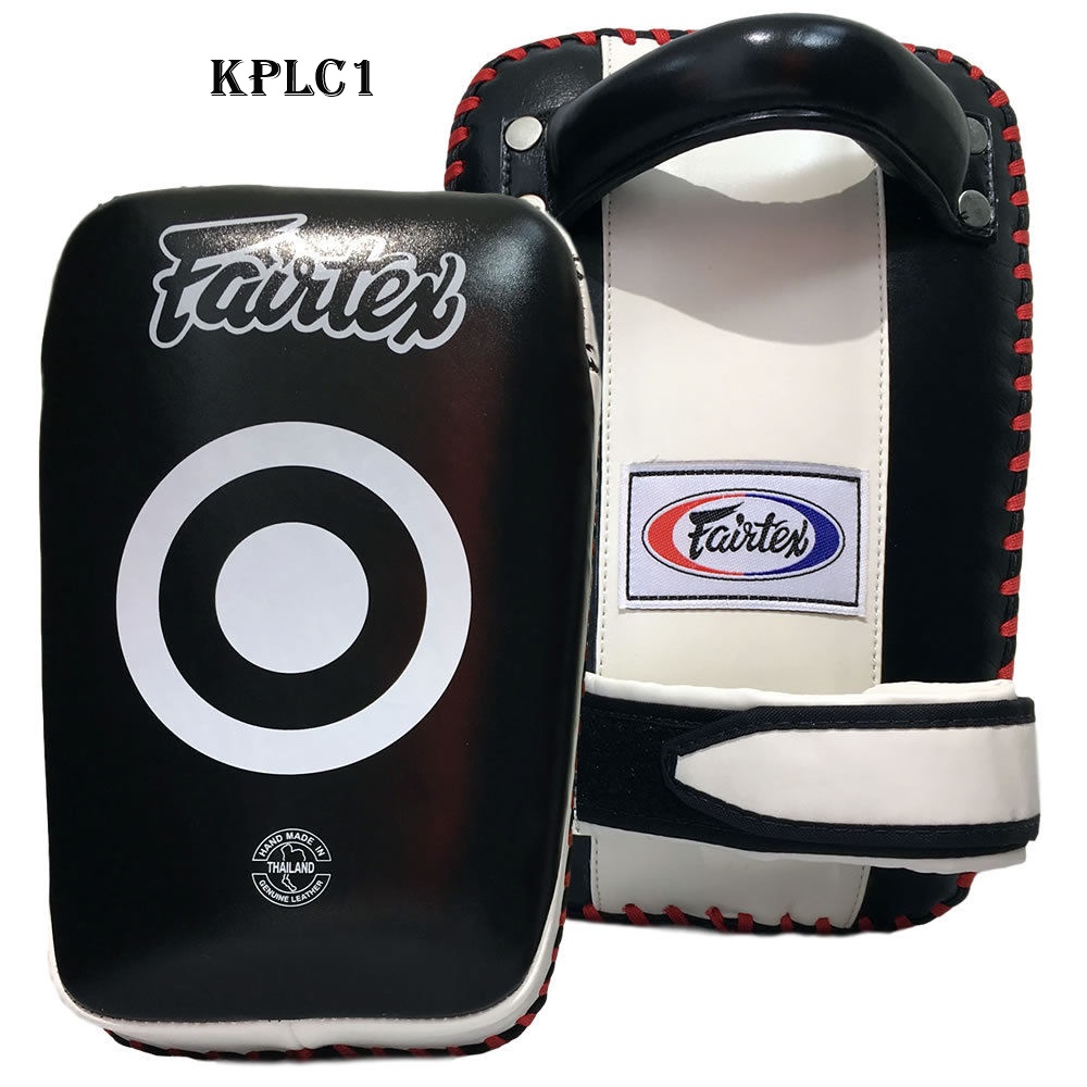 Fairtex Kick Curved Pads KPLC1 Small Black-White for Training MMA K1 เป้าเตะแบบโค้ง  แฟร์เท็กซ์ สีดำ-ขาว หนังแท้ สำหรับเทรนเนอร์ ในการฝึกซ้อมนักมวย
