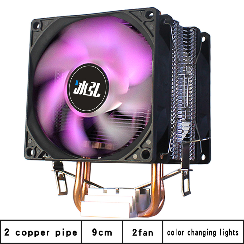 Cpu Cooler Pc Fan Cooling System 2 Copper Tube 90mm LED Fans For LGA