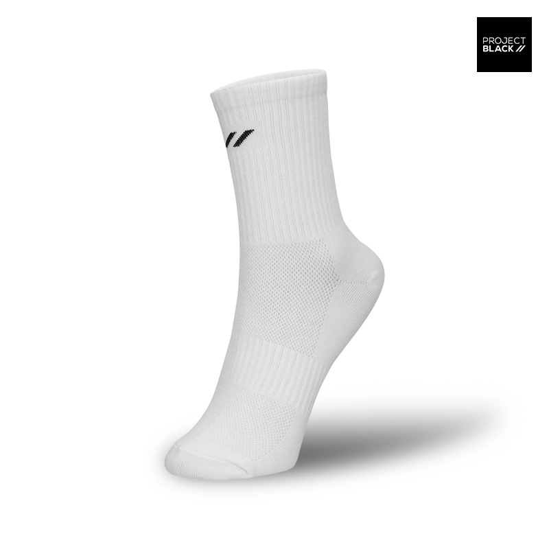 Project Black โปรเจกต์ แบล็ก Socks ถุงเท้า Pure White สีขาว รุ่น Crew ถุงเท้าข้อยาว