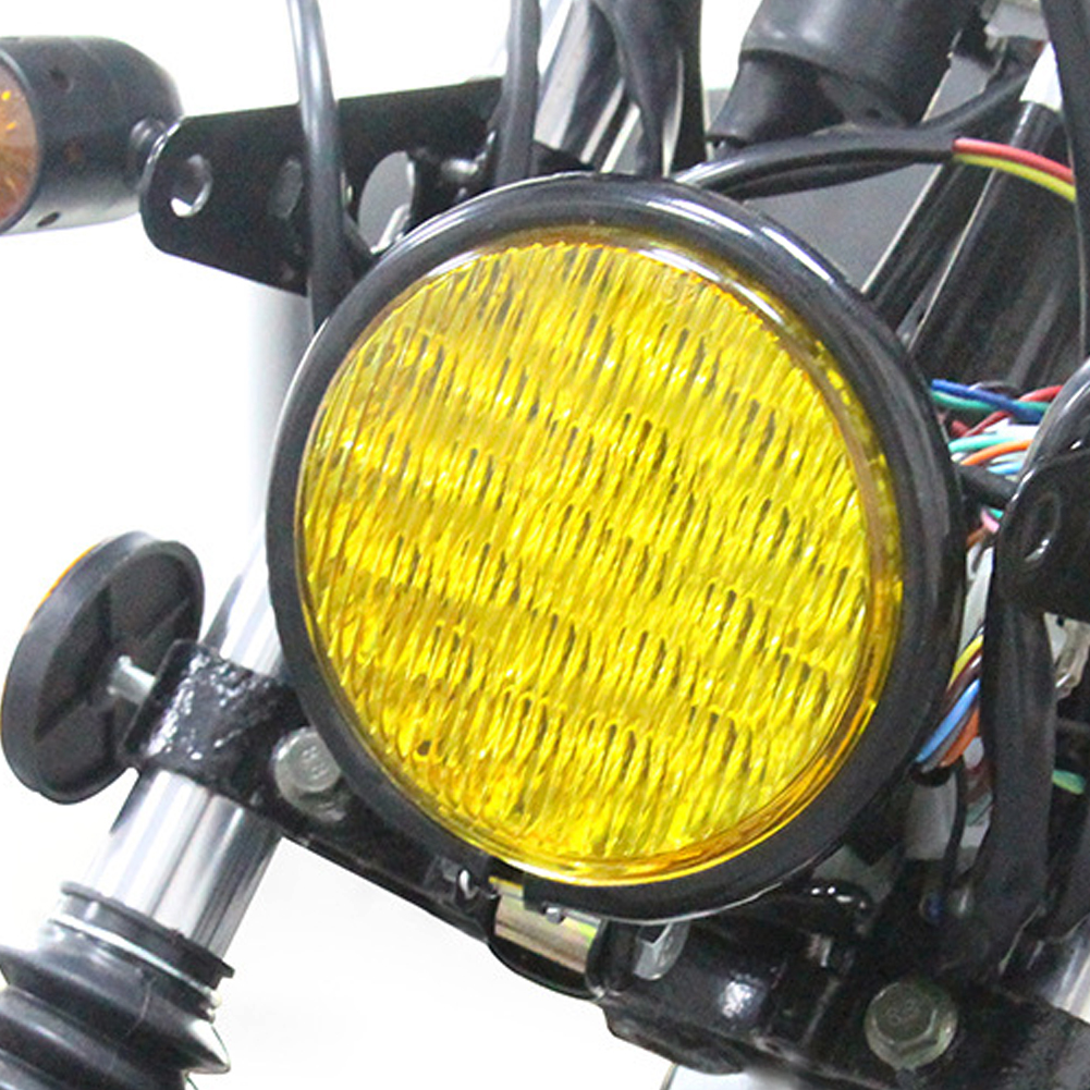 Retro 5 Motorcycle Headlight Amber Front Lamp Phare Moto Rond Noir For  Honda Touring Chopper Custom