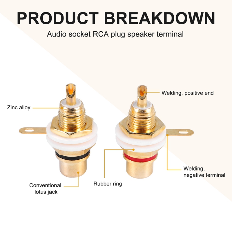 20Pcs Gold Plated RCA Terminal Jack Plug Female Socket Chassis Panel Connector for Amplifier Speaker