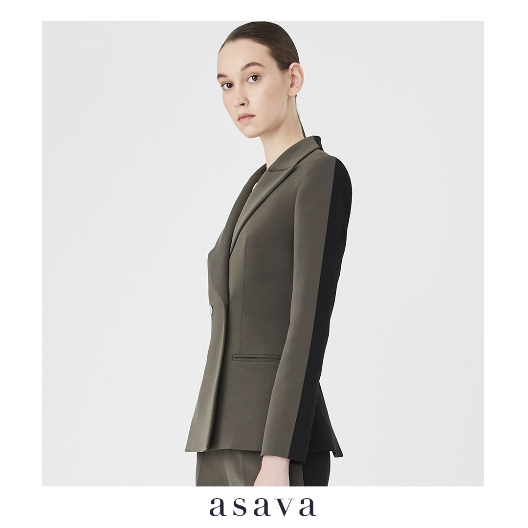 [asava aw19] Colour-blocked Double-breasted Jacket แจ็คเก็ตสูทผู้หญิง แขนยาว
