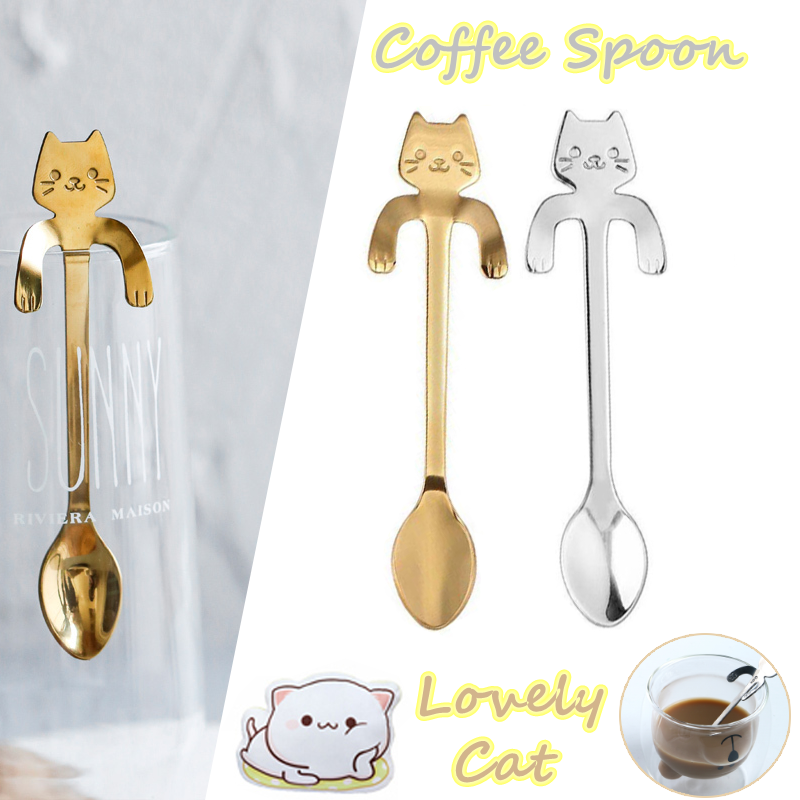 ช้อน แมวน่ารัก ช้อนกาแฟ ช้อนของหวาน ช้อนสแตนเลสรูปแมวน่ารัก แขวนแมวเลียช้อน ช้อนกาแฟ สำหรับแก้วกาแฟ Coffee Spoon Petsz