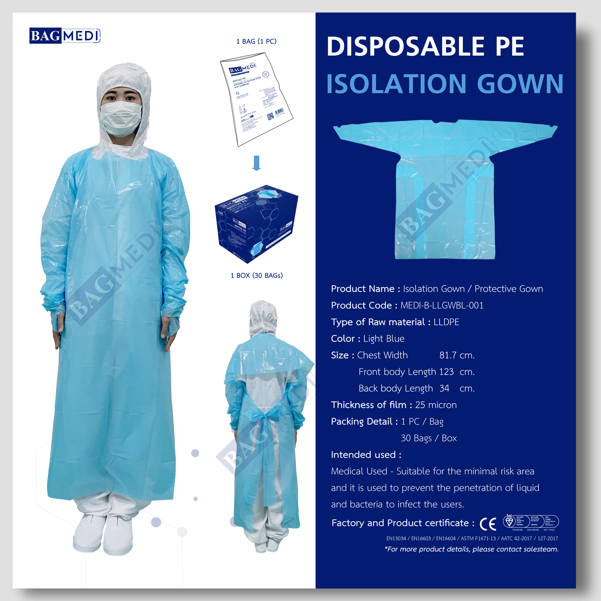 ชุดกาวน์ (PE Isolation Gown) - กล่อง