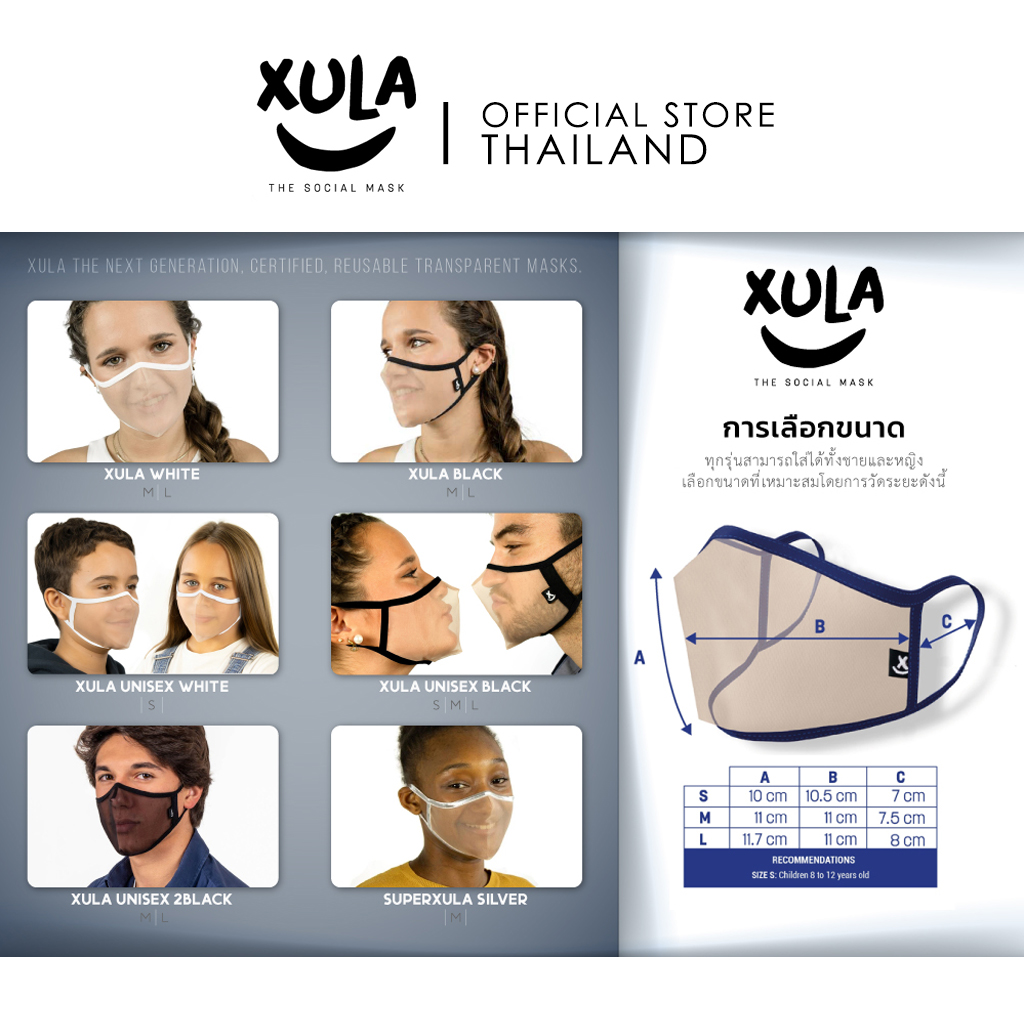 XULA MASK UNISEX WHITE หน้ากากผ้าแบบใส ซักได้ Swiss Technology