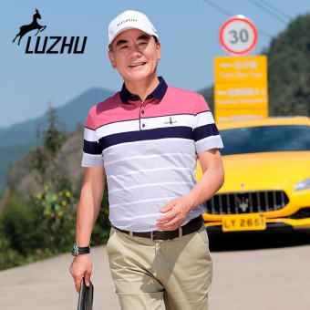 Luzhu พ่อวัยกลางคนเสื้อยืดแขนสั้นเสื้อโปโลบางหลวม เสื้อคอปกชาย เสื้อผ้าผู้ชาย เสื้อยืด สไตล์แฟชั่นหนุ่ม POLO เสื้อโปโลผู้ชาย AL8815-