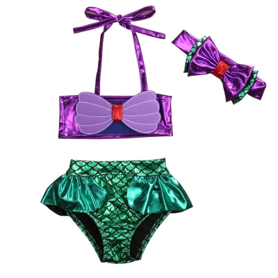 Kids Baby Girls Clothes Mermaid Bikini Set Cute Cartoon Swimwear Swimsuit Bathing Beachwear Headband 3Pcs