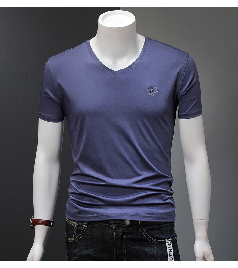 ZVX Men's Ice Silk Cotton Short Sleeve T-Shirt - Summer Fashion, Mercerized Cotton, Letter Print, Relaxed Fit - View #5