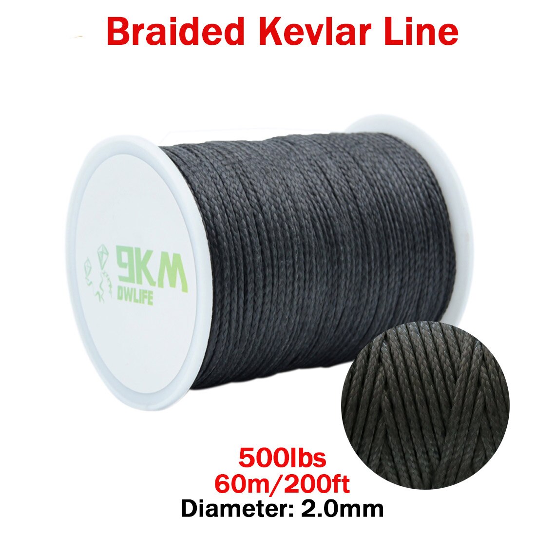 BLACK 100ft 400lbs Kevlar Braid Line String UV Resistance made with Kevlar