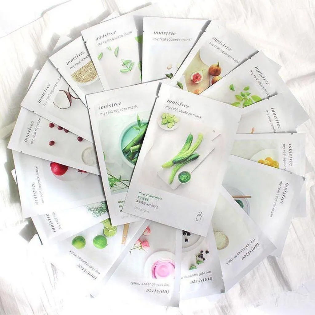 พร้อมส่ง อินนิสฟรี มาส์กหน้า 18สูตร Innisfree My Real Squeeze Mask 20ml แผ่นมาส์กหน้า มาร์คหน้า มาร์กหน้า