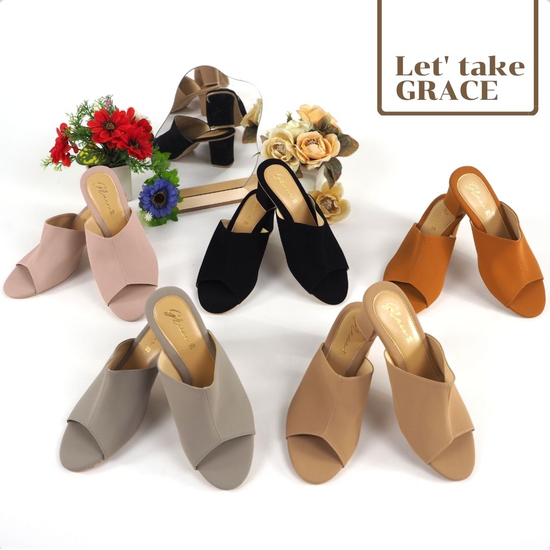 GRACE คาดแผ่น รองเท้าส้นสูง 2.5 นิ้ว รองเท้าแฟชั่น รองเท้าคุณภาพ รองเท้าแตะส้นสูง รองเท้าผู้หญิง 2021