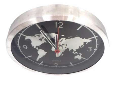 Clock นาฬิกาแขวน นาฬิกาบ้าน นาฬิกาสำนักงาน นาฬิกาแขวนผนัง ขนาด12 นิ้ว [สีเงิน ลายแผนที่ดำ]