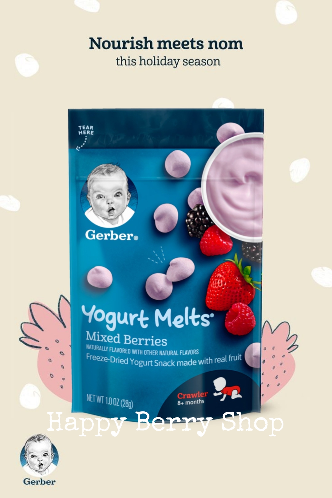 🐣Gerber Yogurt Melts🐥ล็อตใหม่ รสMixed Berries🌸 พร้อมส่ง ขนมเด็กเล็กวัยหัดเคี้ยว เริ่มคลาน จากอเมริกา🇺🇸 MADE FROM REAL FRUITS
