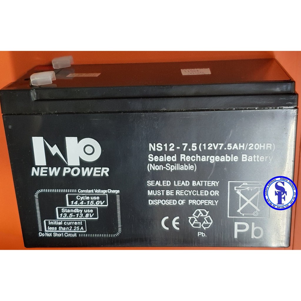 แบตเตอรี่แห้ง สำรองไฟ 12V 7.5Ah NP แบต UPS/ไฟฉุกเฉิน/ระบบเตือนภัย(กxยxส 6x15x9.7 cm.) แบตแห้ง