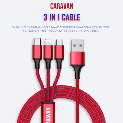 CARAVAN สายชาร์จ 3 in 1 Charging Cable USB to Lightning / Micro USB / Type-C 3in1 Samsung Type C 1.2M Note 9 Note 8 S9 Plus S9 S10 S10 Plus Y9 2019 Realme 3 Pro Huawei / oppo / vivo / Xiaomi/Samsung/Iphone