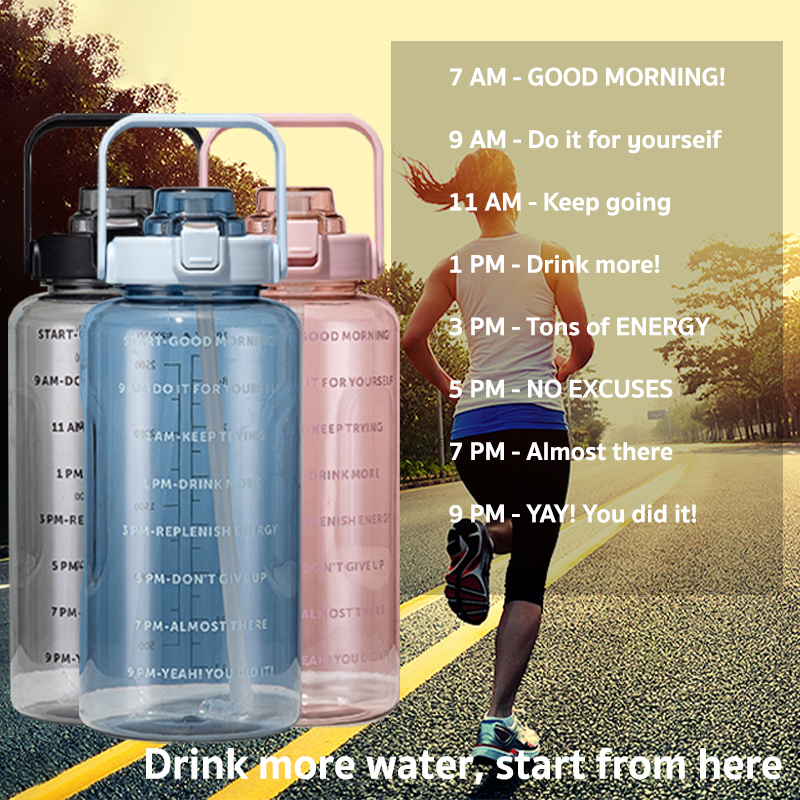 (ฟรีสติ๊กเกอร์)ส่งทันที ขวดน้ําขนาดใหญ่ 2 ลิตร พร้อมหลอด มีมาตรบอกระดับน้ำ สไตล์สปอร์ต ขวดน้ำดื่มพลาสติก แบบพกพา 2L ปราศจาก BPA Bottle