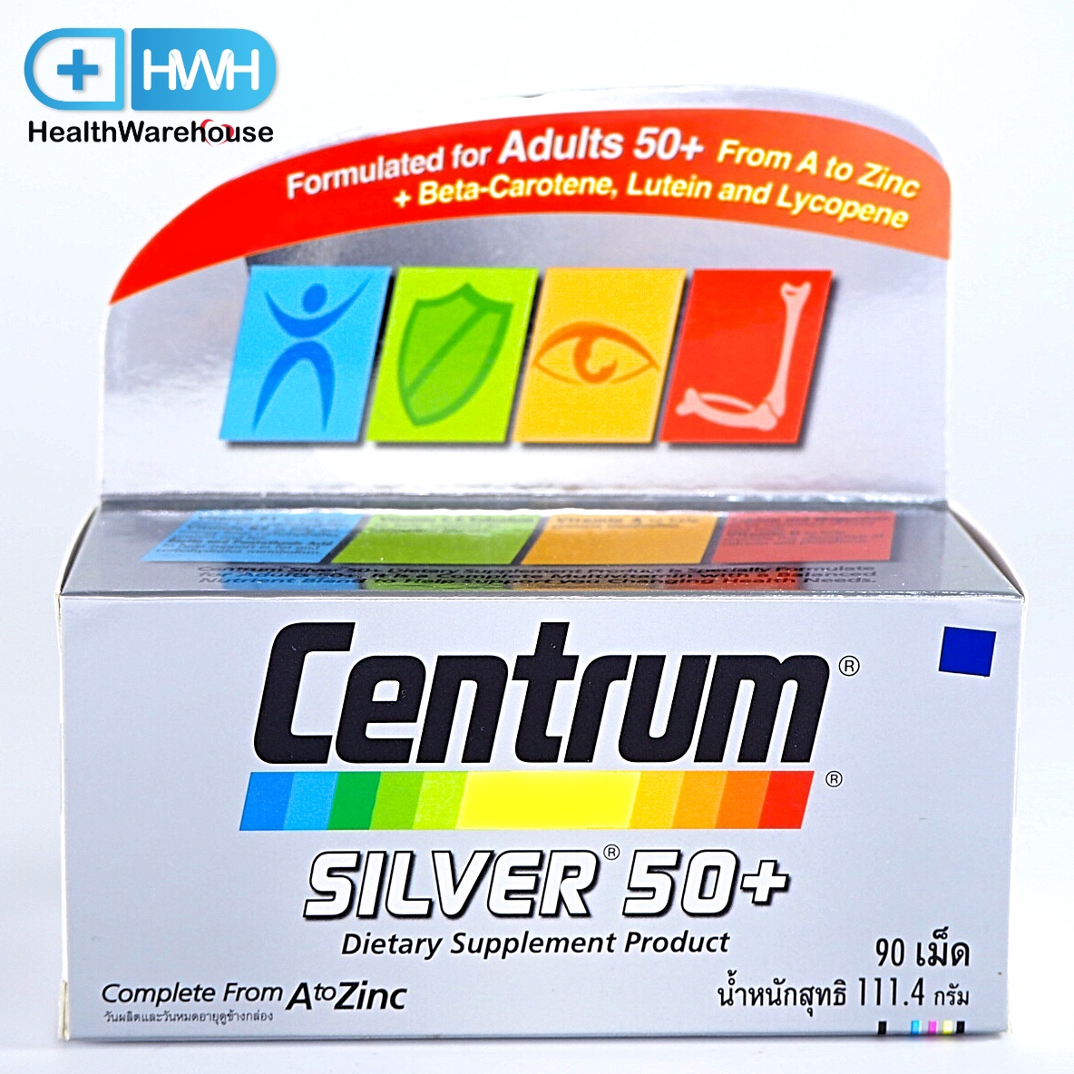 Centrum Silver 50+ A to Zinc + Beta-Carotene Lutien 90 เม็ด