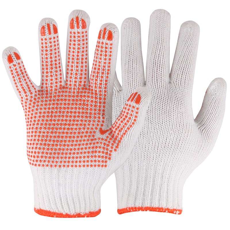 แพ็ค 1 โหล (จำนวน 12 คู่) ถุงมือ ถุงมือผ้า สีขาวพร้อมปุ่มกันลื่น ถุงมือผ้าฝ้ายขาวขอบแดงงานเกษตร และใช้งานทั่วไป T0705